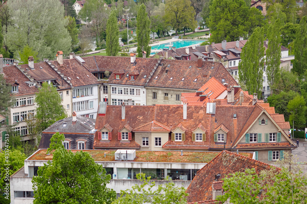 View of the roofs of historic houses in Bern, Switzerland