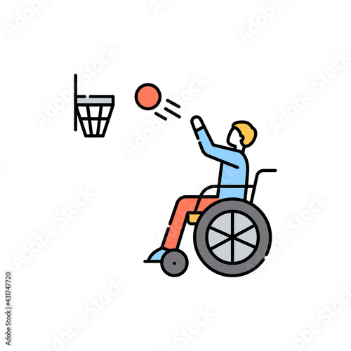 Disabled game basketball color line icon. Disability. Isolated vector element.