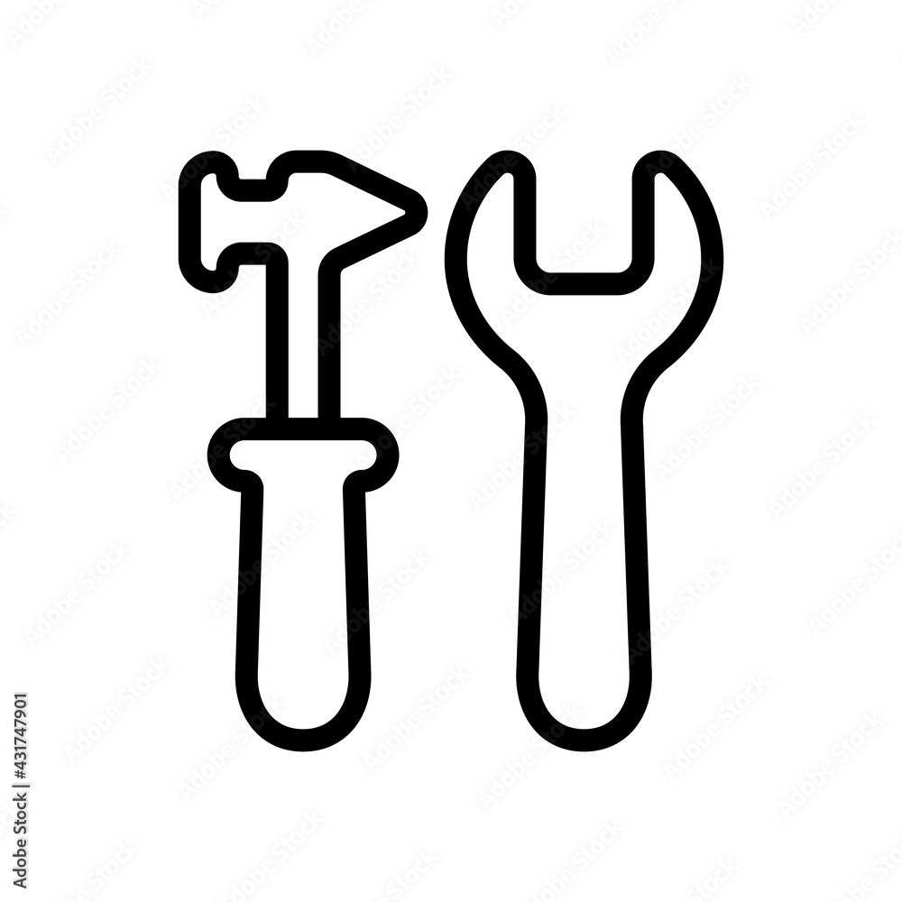 Service tools, wrench and screwdriver, repair instruments, simple icon. Black linear icon with editable stroke on white background Service tools, wrench and screwdriver, repair instruments, simple icon. Black linear icon with editable stroke on white background