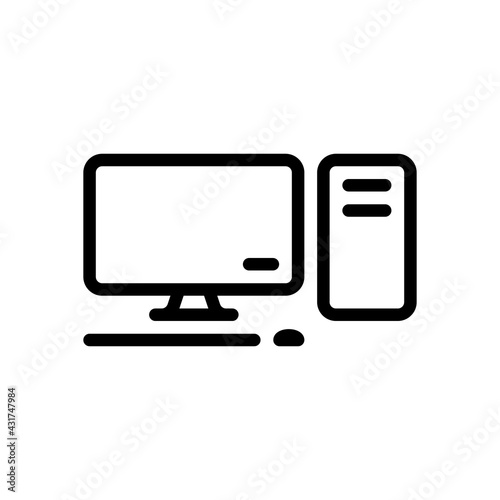 Desktop computer, simple icon. Black linear icon with editable stroke on white background