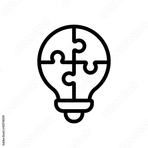 Puzzle lightbulb, team idea, simple icon. Black linear icon with editable stroke on white background