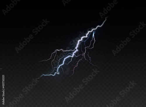 A set of lightning Magic and bright light effects. Vector illustration. Discharge electric current. Charge current. Natural phenomena.