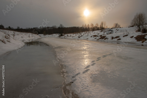 the natural background - snow surface in sunshine