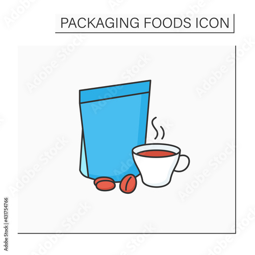 Coffee in bags color icon. Individual package. Portion control, protection, tampering resistance from bacteria. Packing food concept. Isolated vector illustration