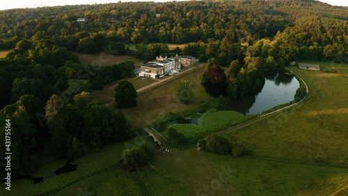 Aerial view Waverley Abbey House, grade II Georgian mansion located near Farnham photo