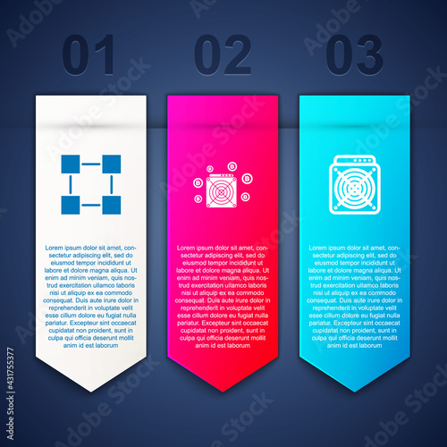 Set Blockchain technology, ASIC Miner and . Business infographic template. Vector
