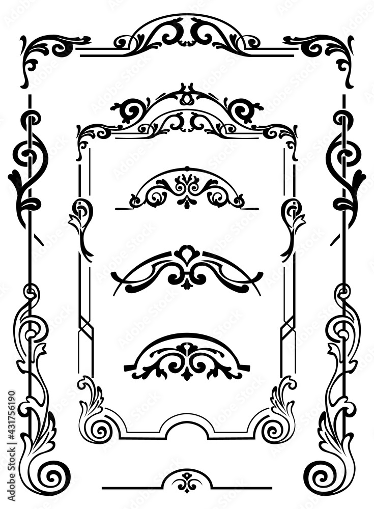 Flourish calligraphic design elements. Vintage swirls and scrolls for page decoration. Ornate symbols for retro design frames and invitations