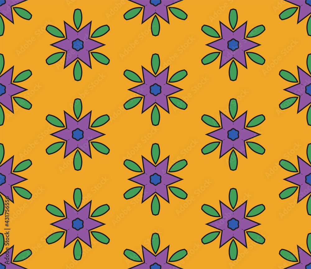 Fototapeta premium Abstract colorful doodle flower seamless pattern. Floral geometric background. Mosaic, tile of thin line ornament.