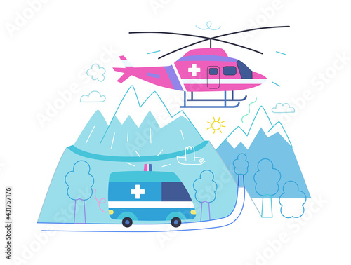 Medical transportation - medical insurance illustration. Flat vector © grivina