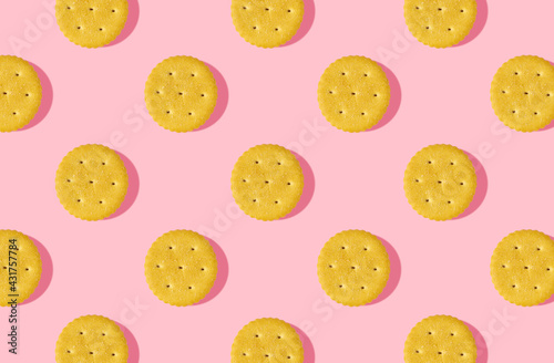 Creative concept food health diet photo of cake cookies on pink background.