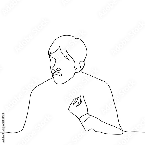angry man with open mouth and clenched fist - one line drawing vector. a conception of barely controlled rage, hatred or aggression. angry man ready to fight