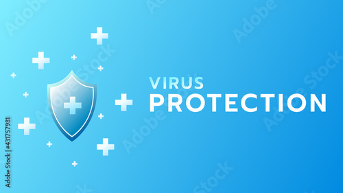 Vaccination concept Health care and protection on blue background , vaccine and syringe injection, treatment to cure Covid 19 Coronavirus  , Vector illustration EPS 10