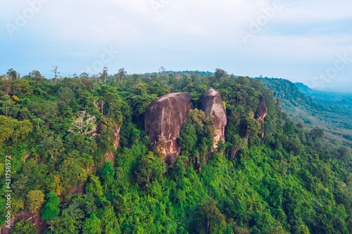 Aerial view of three whales rock or Hin Sam Whales in Phu Sing Country park in Buegkan province, Thailand. photo