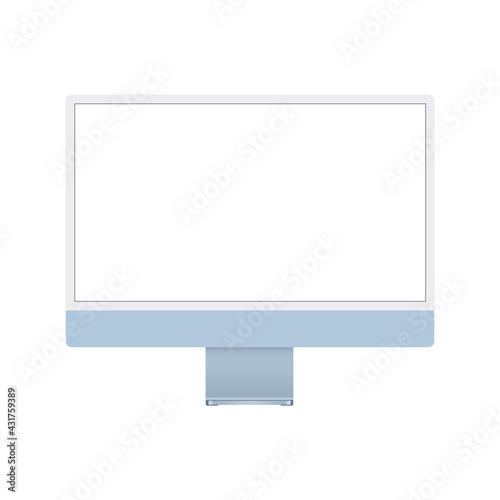 Modern Computer Monitor with Blank Screen, Isolated on White Background, Front View. Vector Illustration