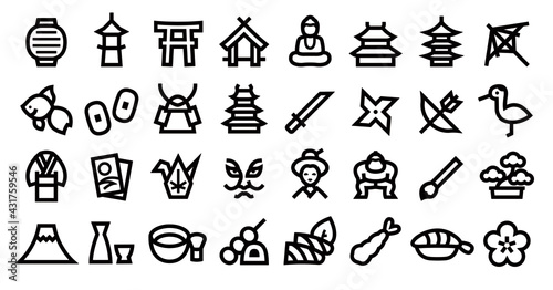 Japanese Traditional Culture Icon Set  Bold outline version 