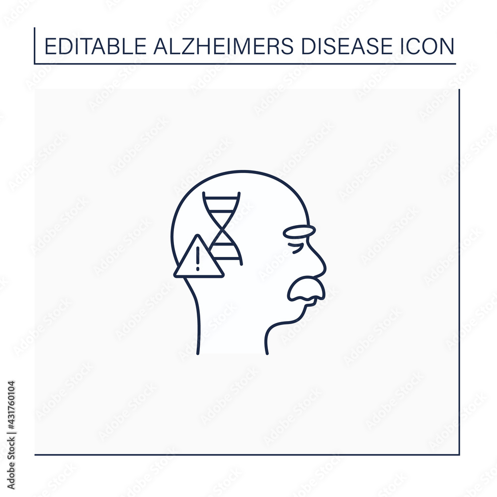 Genetic cause line icon. APOE e4 gene. Genetic predisposition to disease.Alzheimer disease. Neurologic disorder concept.Isolated vector illustration.Editable stroke Genetic cause line icon. APOE e4 gene. Genetic predisposition to disease.Alzheimer disease. Neurologic disorder concept.Isolated vector illustration.Editable stroke