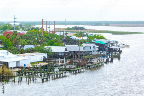 View of Apalachicola, Florida from a bridge over the river. photo