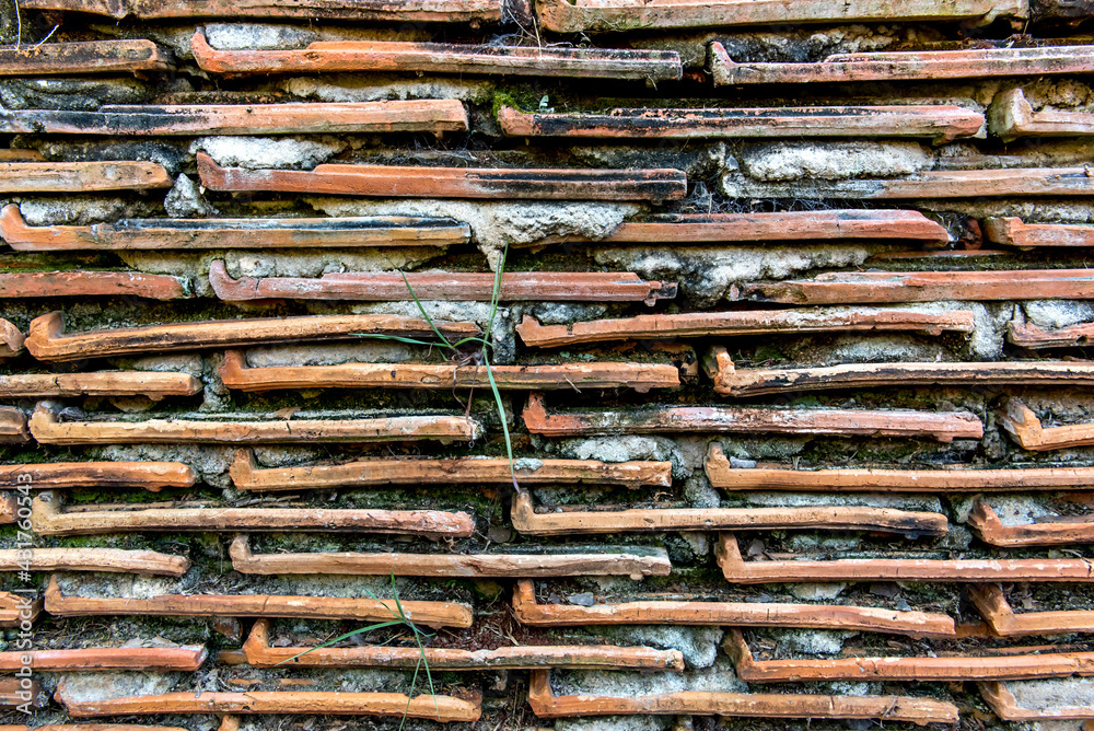 Background of old clay roof tiles.