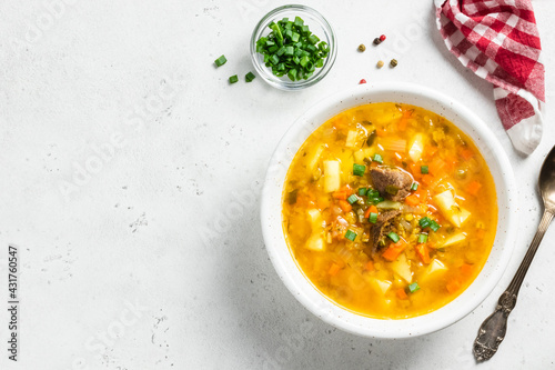 Instant pot Moroccan red lentil soup. Top vview, copy space.