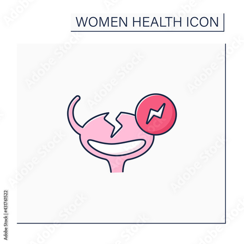 Bladder pain color icon. Sickness.Interstitial cystitis, urinary tract infection, bladder cancer. Health care. Woman health concept. Isolated vector illustration