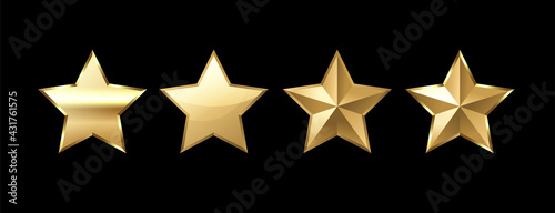 Set of gold stars. Gold stars isolated on black background. VIP stars.