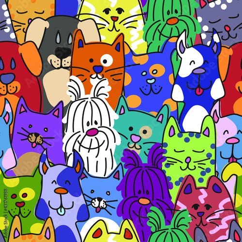 Seamless cartoon cats and dogs pattern