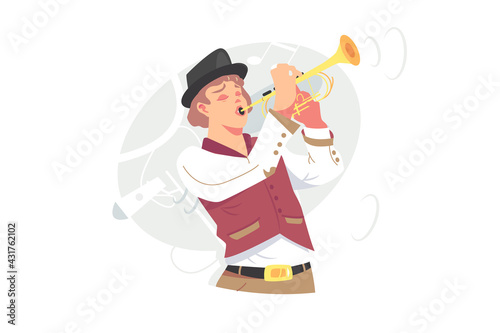 Musician plays jazz music on trumpet