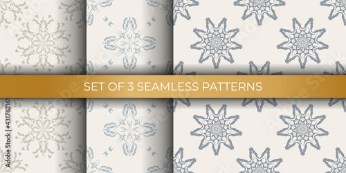 Set of beige seamless pattern with ornament. Vector