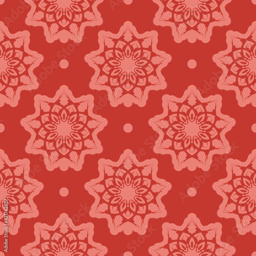 Red Christmas seamless pattern with ornament. Good for murals, textiles, postcards and prints. Vector illustration.