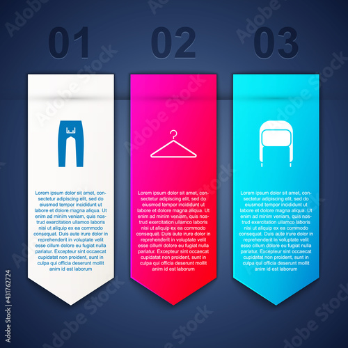 Set Pants, Hanger wardrobe and Winter hat with ear flaps. Business infographic template. Vector