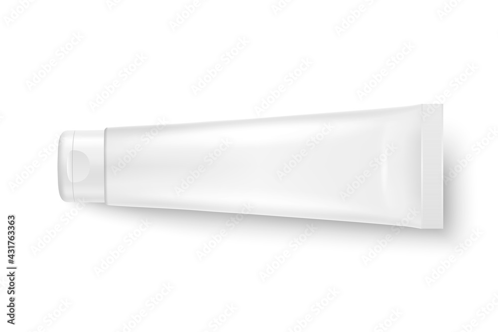 Vector 3d Realistic Plastic, Metal White Tube Icon Closeup Isolated on White Background. Packaging For Cosmetics, Ointments, Cream, Tooth Paste. Design Template of Toothpaste for Mockup. Top View Vector 3d Realistic Plastic, Metal White Tube Icon Closeup Isolated on White Background. Packaging For Cosmetics, Ointments, Cream, Tooth Paste. Design Template of Toothpaste for Mockup. Top View