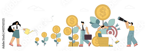 Profit strategy. Return on investment. Income growth. Investment. People grow money