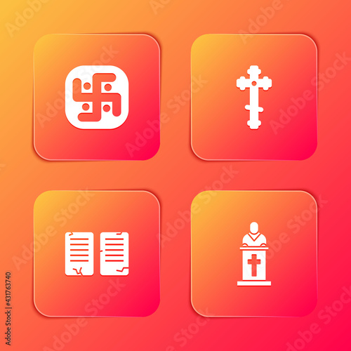 Set Jainism, Christian cross, The commandments and Church pastor preaching icon. Vector