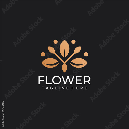 Nature flower logo vector design in golden concept. Logo can be used for icon  brand  identity  resort  hotel  clean  minimalist  feminine  and business company