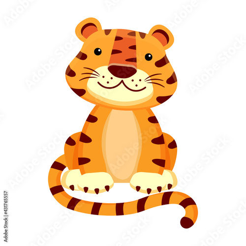 Fototapeta Naklejka Na Ścianę i Meble -  Tiger cub in cartoon style isolated on white background.