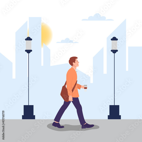 Side view of a people walking concept. Vector illustration. Isolated on white background