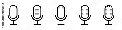 Set of microphone icons isolated on a white background. The concept of voice, karaoke, sound recording and vocals. Vector illustration
