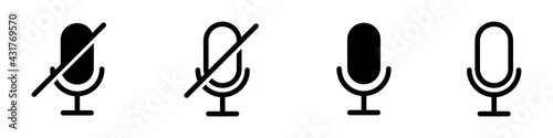 Set of microphone icons isolated on a white background. The concept of voice, karaoke, sound recording and vocals. Vector illustration