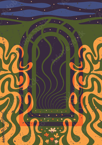 Abstract Psychedelic Background, 1960s Posters, Covers Style Template, Vintage Colors, Grunge Texture