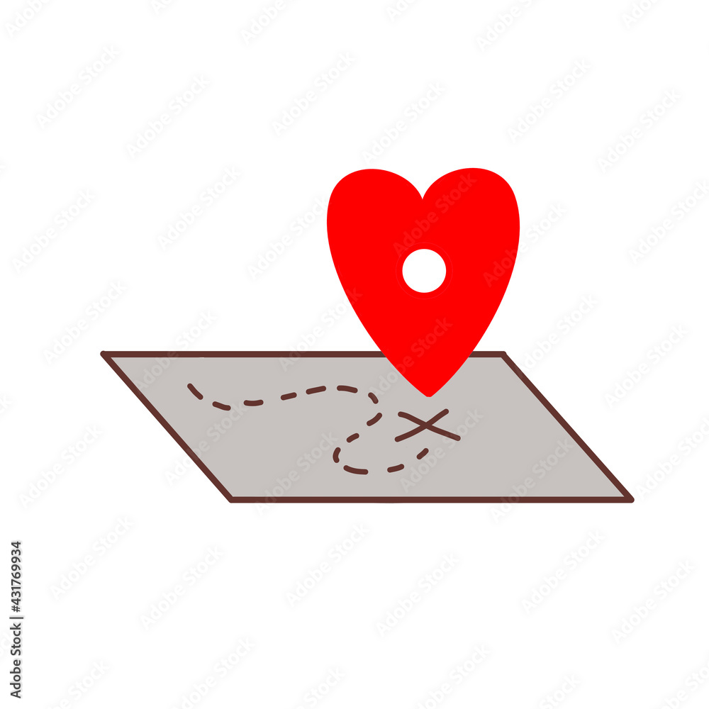 Geolocation on the map. Navigation in the form of a heart. Romantic card Geolocation on the map. Navigation in the form of a heart. Romantic card