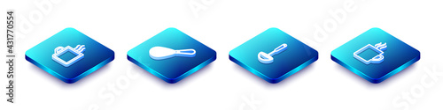 Set Isometric line Coffee cup, Kitchen whisk, ladle and icon. Vector