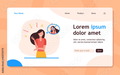 Woman taking antidepressant meds. Happy person with pill from anxious state. Flat vector illustration. Depression, mental disorder, treatment concept for banner, website design or landing web page
