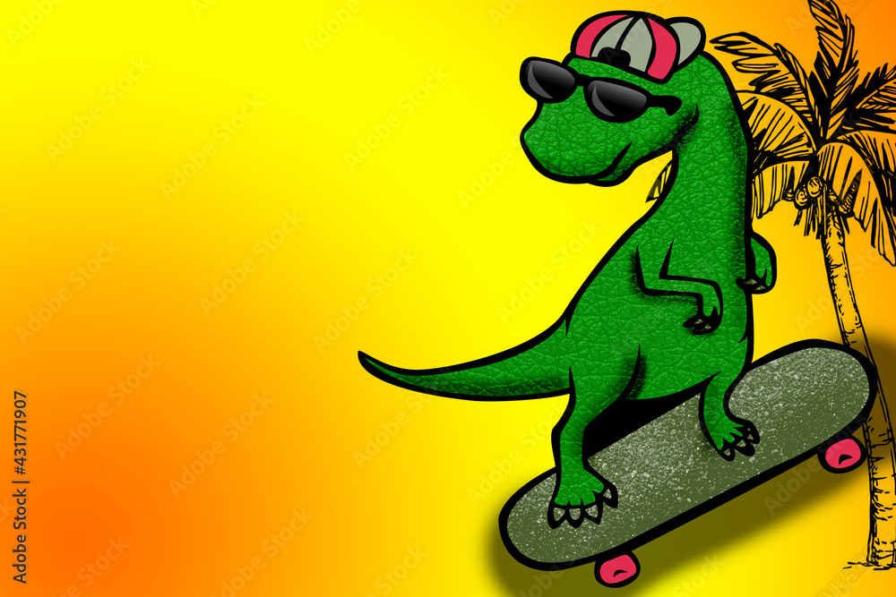Fototapeta premium Summer vacation T-Rex on skateboard