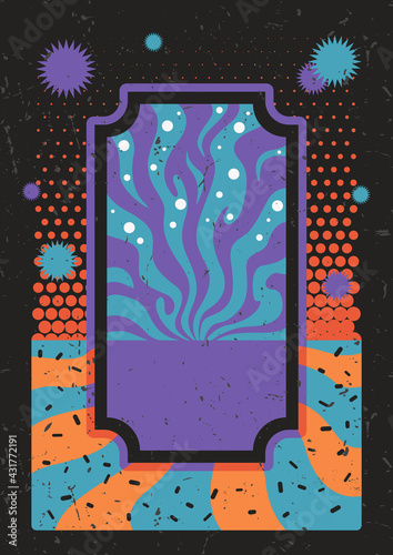 Abstract Psychedelic Background, 1960s Posters, Covers Style Template, Vintage Colors and Grunge Texture 