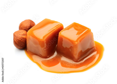 Caramel candies and filbert nuts