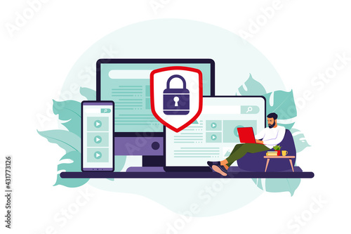 Concept of protecting computer data. General data security. Personal information protection. Vector illustration. Flat.