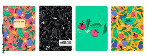 Cover page vector templates with vegetables. Headers isolated and replaceable