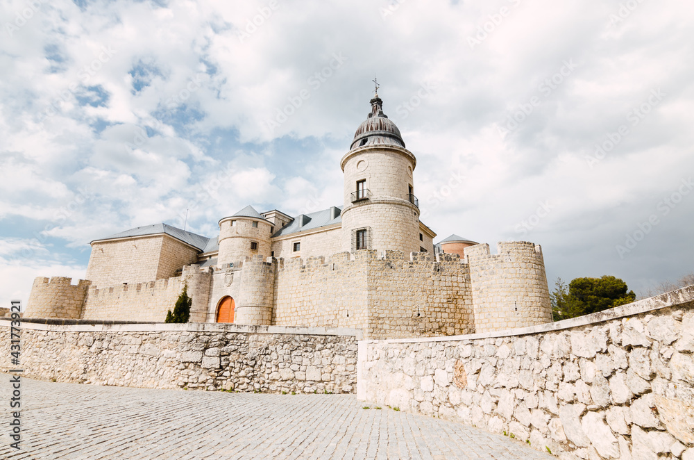Castle of the Middle Ages. Facade of the castle of Simancas, Valladolid.