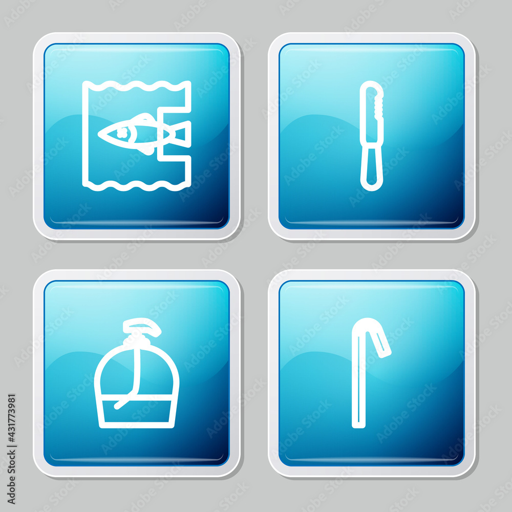 Set line Stop ocean plastic pollution, Disposable knife, Bottle of liquid soap and Drinking straw icon. Vector Set line Stop ocean plastic pollution, Disposable knife, Bottle of liquid soap and Drinking straw icon. Vector
