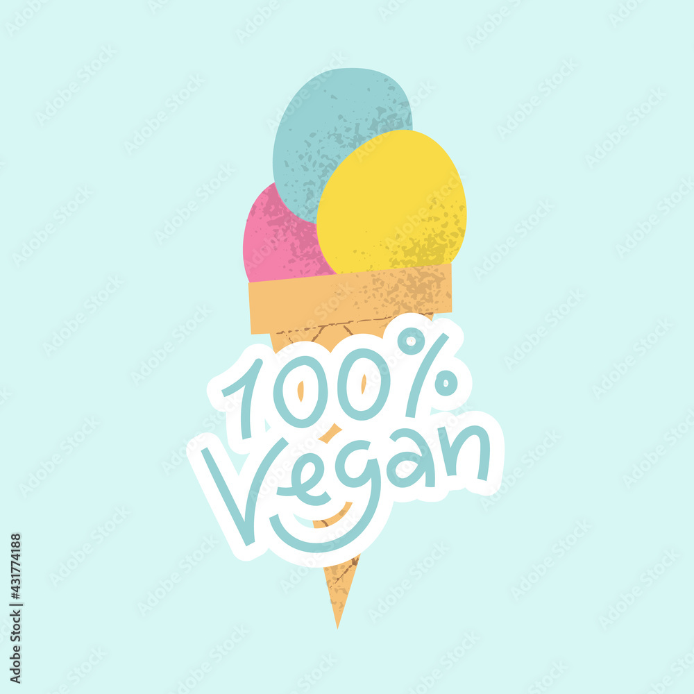Vegan ice cream logo with lettering. Cute dairy free frozen fruit dessert sorbet in cone. Vegan ice cream logo with lettering. Cute dairy free frozen fruit dessert sorbet in cone.